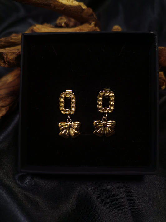 Cuban square Earrings 18k gold-plated Titanium Steel bowknot GMJE12