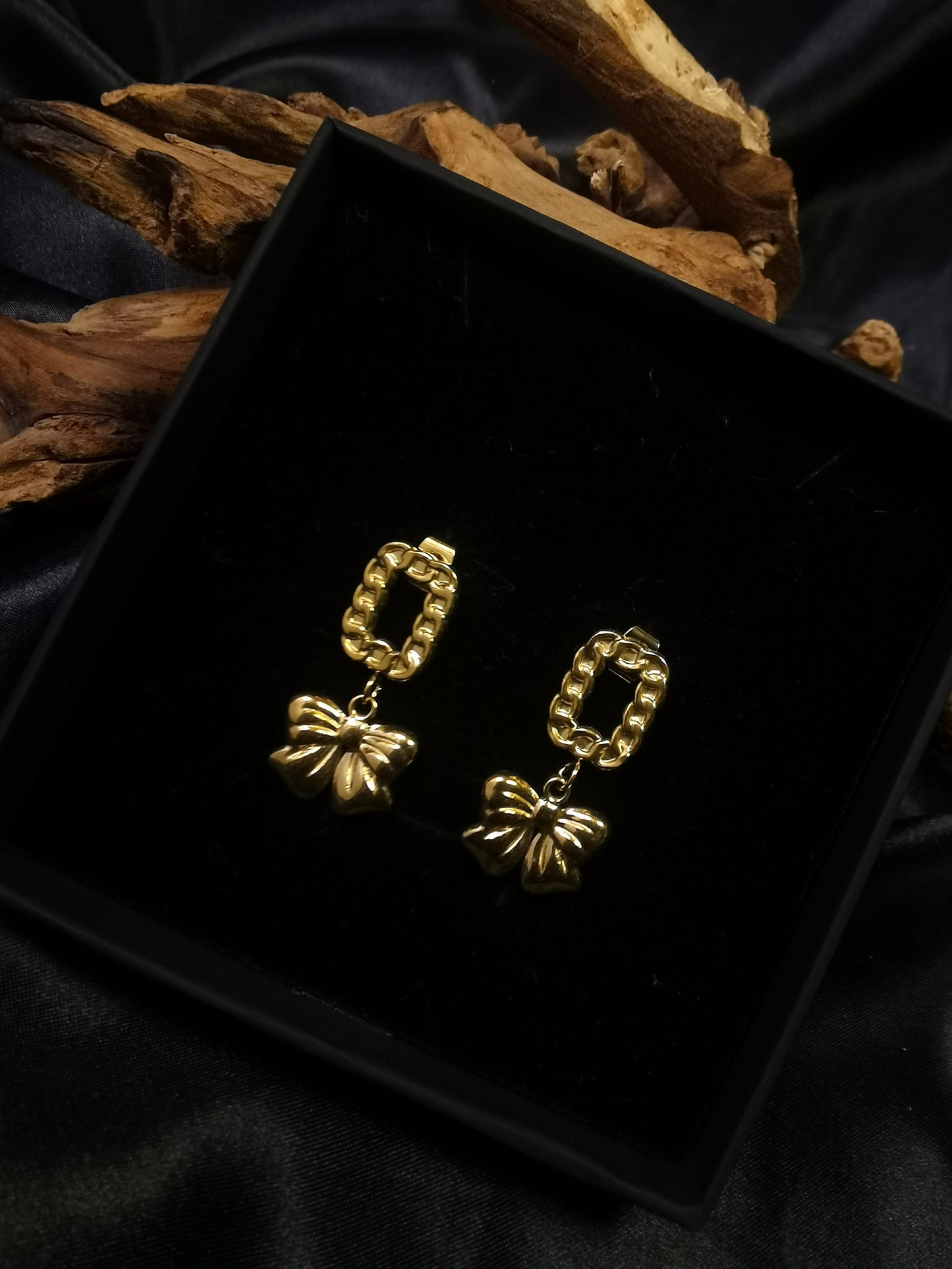 Cuban square Earrings 18k gold-plated Titanium Steel bowknot GMJE12