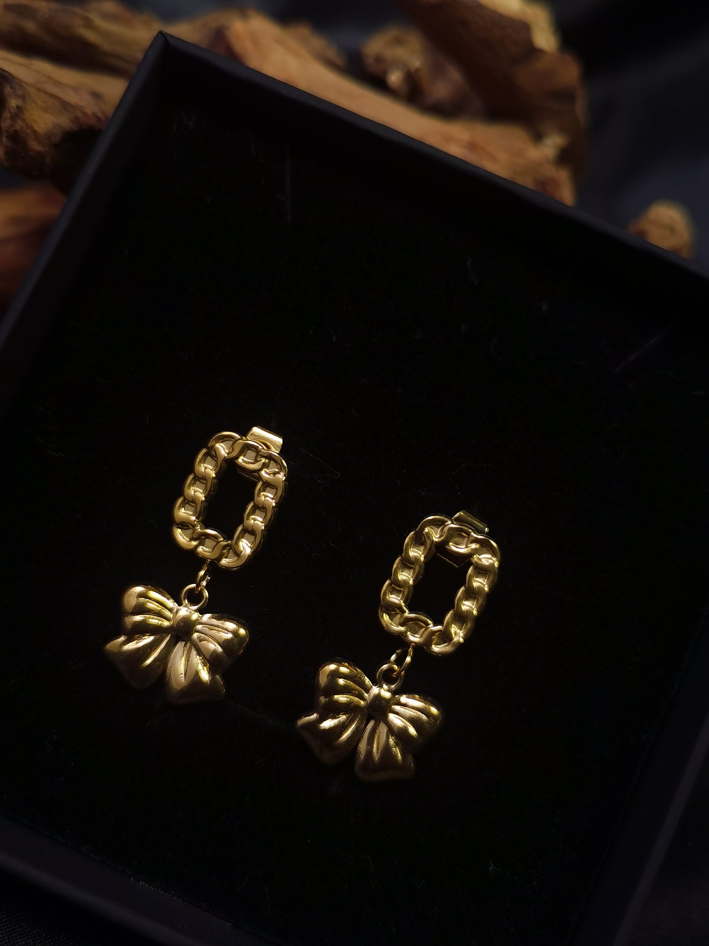 Cuban square Earrings 18k gold-plated Titanium Steel bowknot GMJE12
