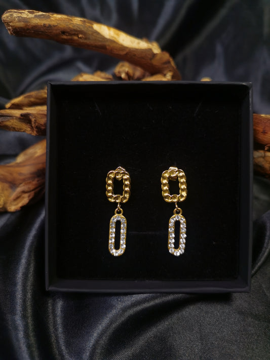 Cuban square Earrings 18k gold-plated Titanium Steel zircon GMJE13