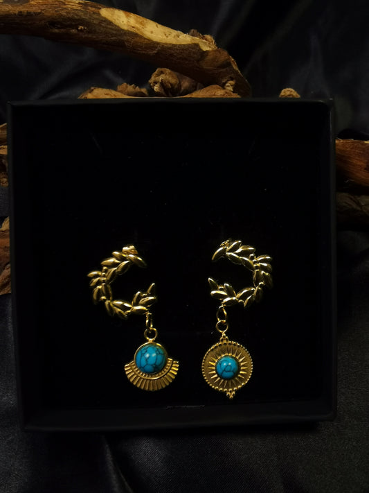 Ear of Wheat Earrings 18k gold-plated Titanium Steel Natrual stone GMJE14