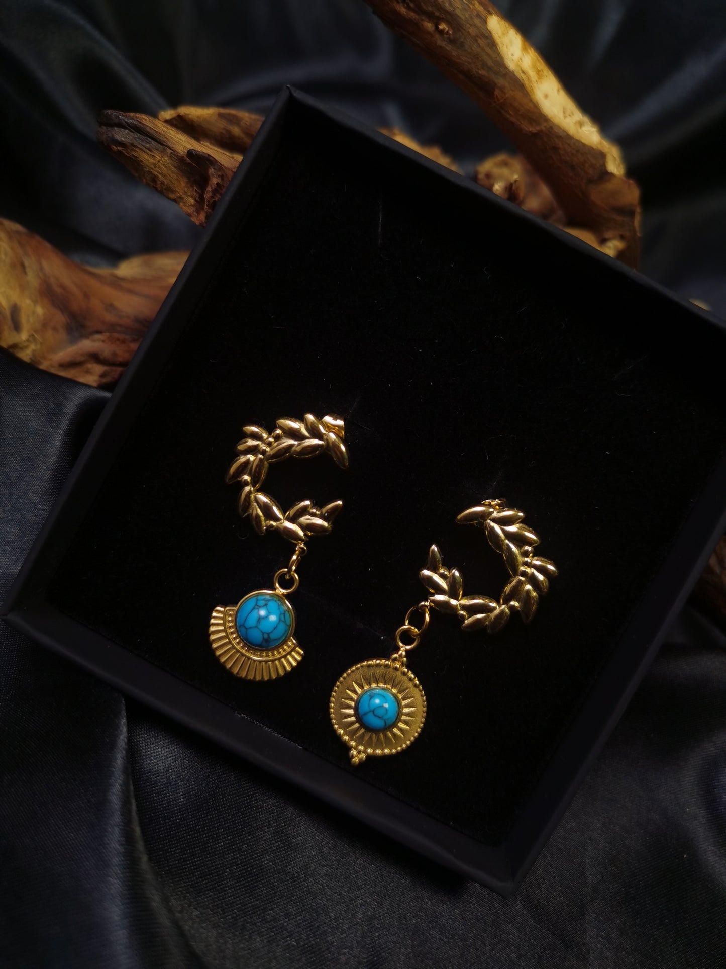 Ear of Wheat Earrings 18k gold-plated Titanium Steel Natrual stone GMJE14