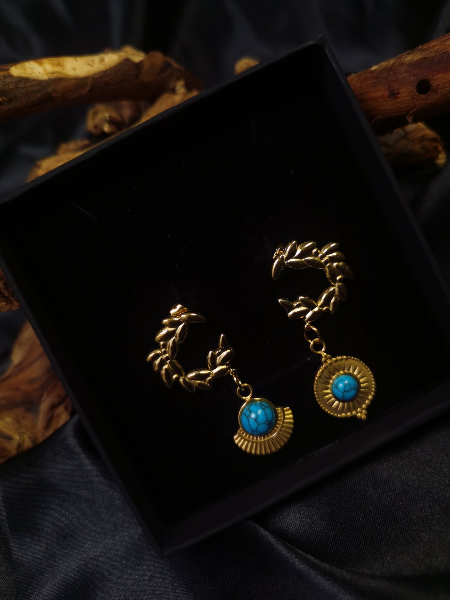 Ear of Wheat Earrings 18k gold-plated Titanium Steel Natrual stone GMJE14