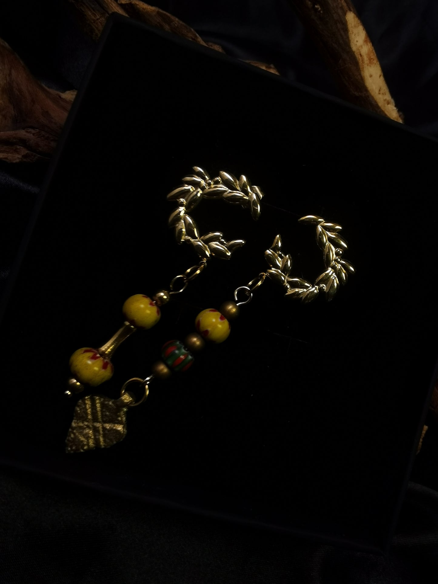 Ear of Wheat Earrings 18k gold-plated Titanium Steel Nepal stone& copper GMJE15