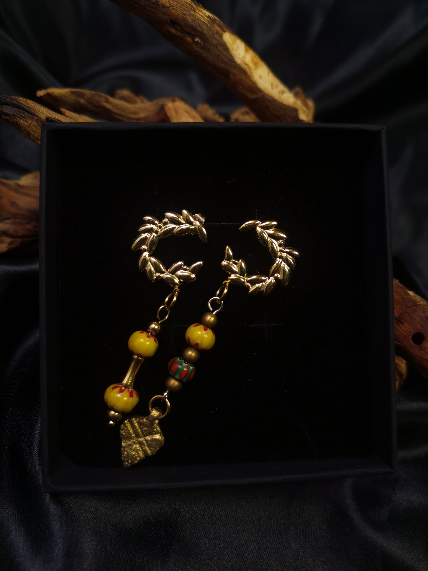 Ear of Wheat Earrings 18k gold-plated Titanium Steel Nepal stone& copper GMJE15