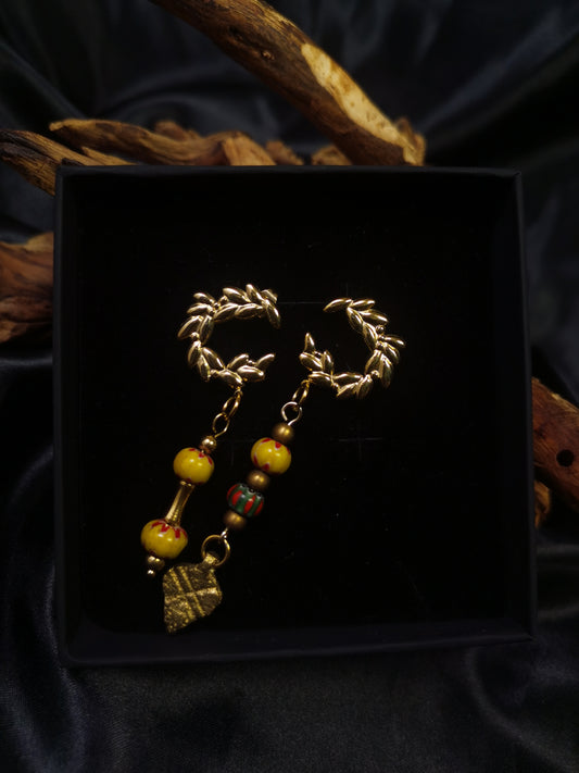 Ear of Wheat Earrings 18k gold-plated Titanium Steel Nepal stone& copper GMJE15