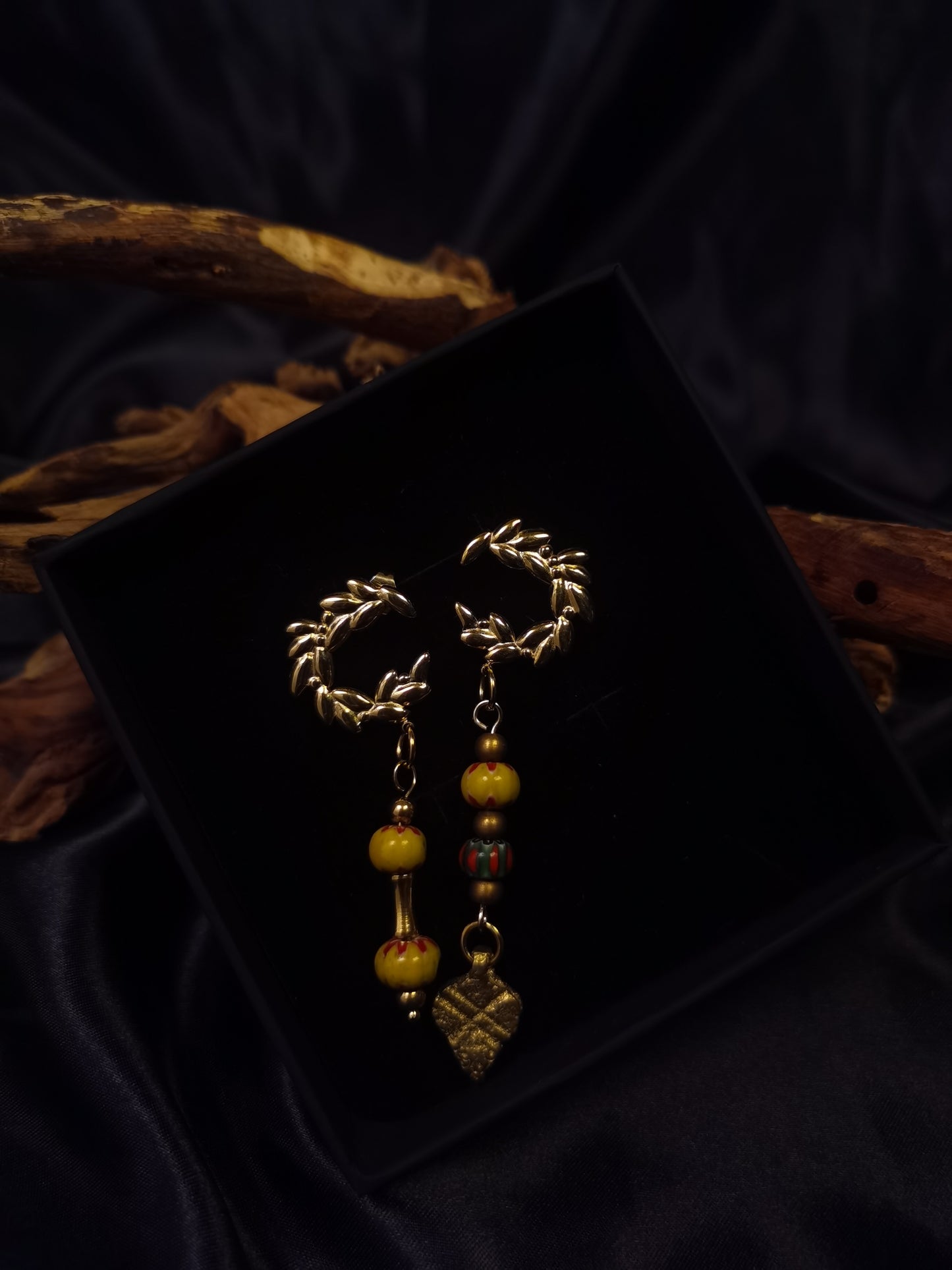 Ear of Wheat Earrings 18k gold-plated Titanium Steel Nepal stone& copper GMJE15