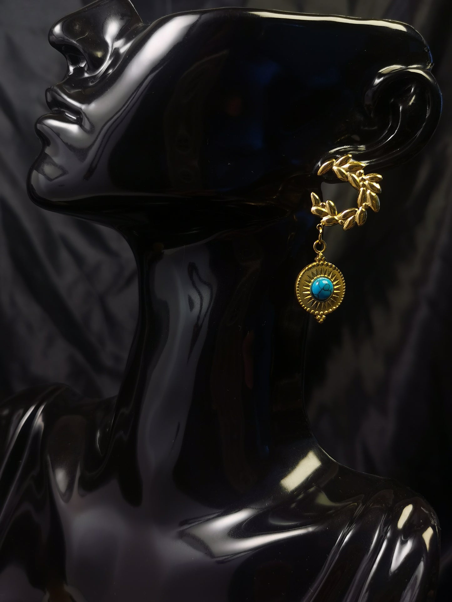 Ear of Wheat Earrings 18k gold-plated Titanium Steel Natrual stone GMJE14