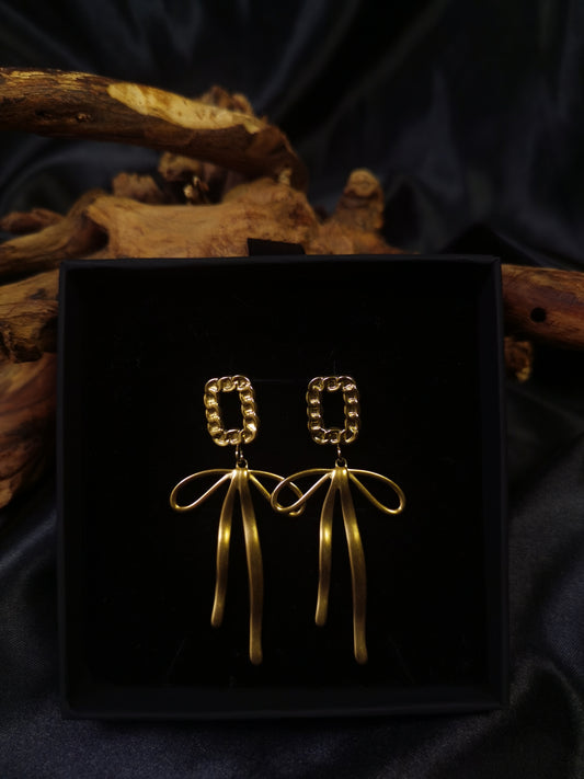 Cuban Square Earrings 18k gold-plated Titanium Steel Bow knot belt GMJE19