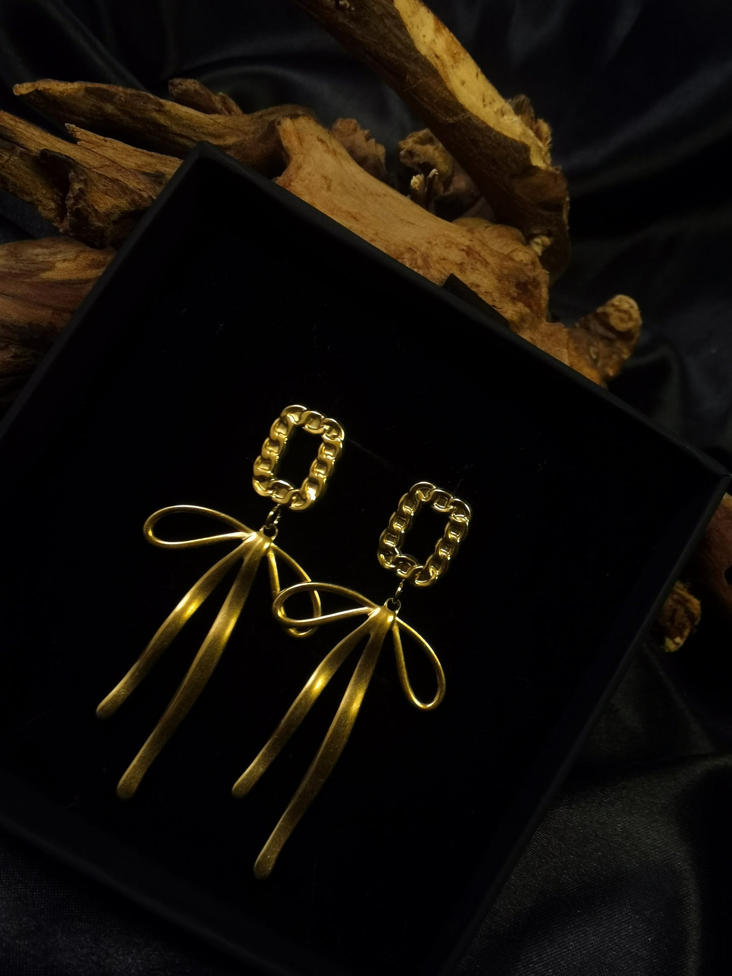 Cuban Square Earrings 18k gold-plated Titanium Steel Bow knot belt GMJE19