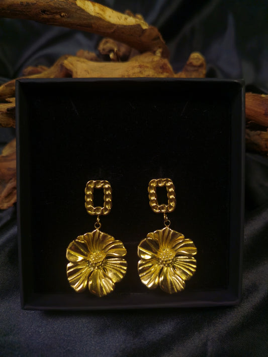 Cuban Square Earrings 18k gold-plated Titanium Steel 3D Flower GMJE21