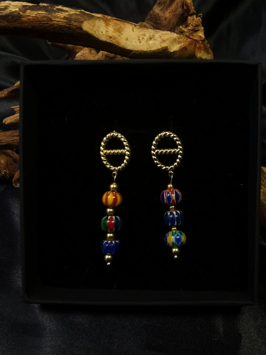 Pig Nose Earrings 18k gold-plated Titanium Steel Nepal Stone pendant GMJE27