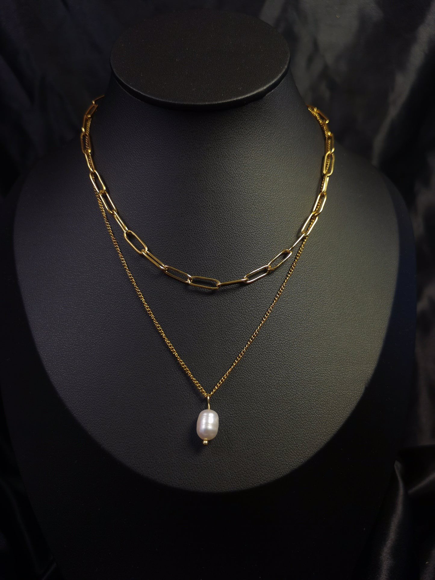 Double Layers Pearl Necklace 18k gold-plated Titanium Steel Cuban&Clip chain Trendy Jewelry 2025 GMJN20