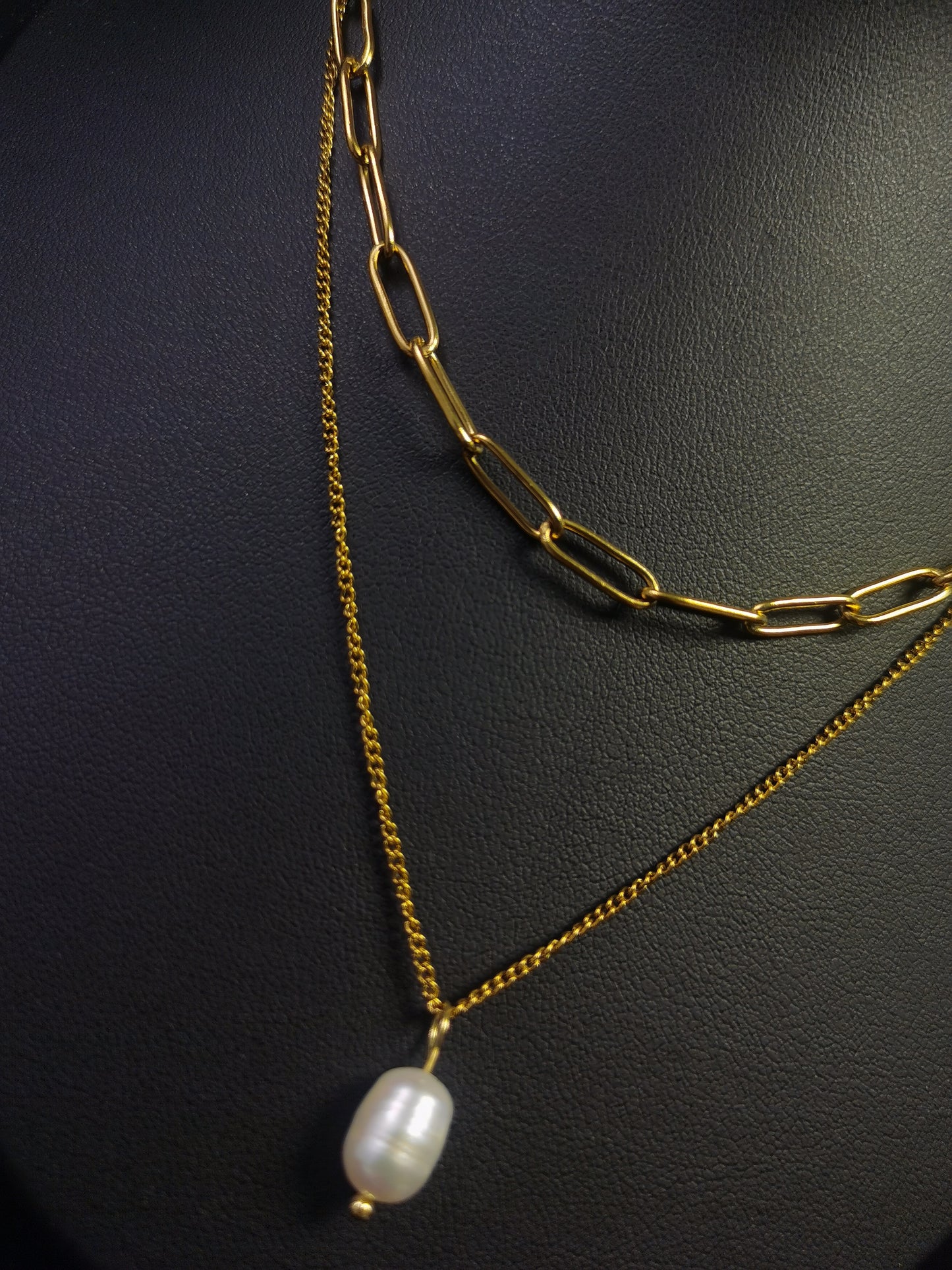 Double Layers Pearl Necklace 18k gold-plated Titanium Steel Cuban&Clip chain Trendy Jewelry 2025 GMJN20