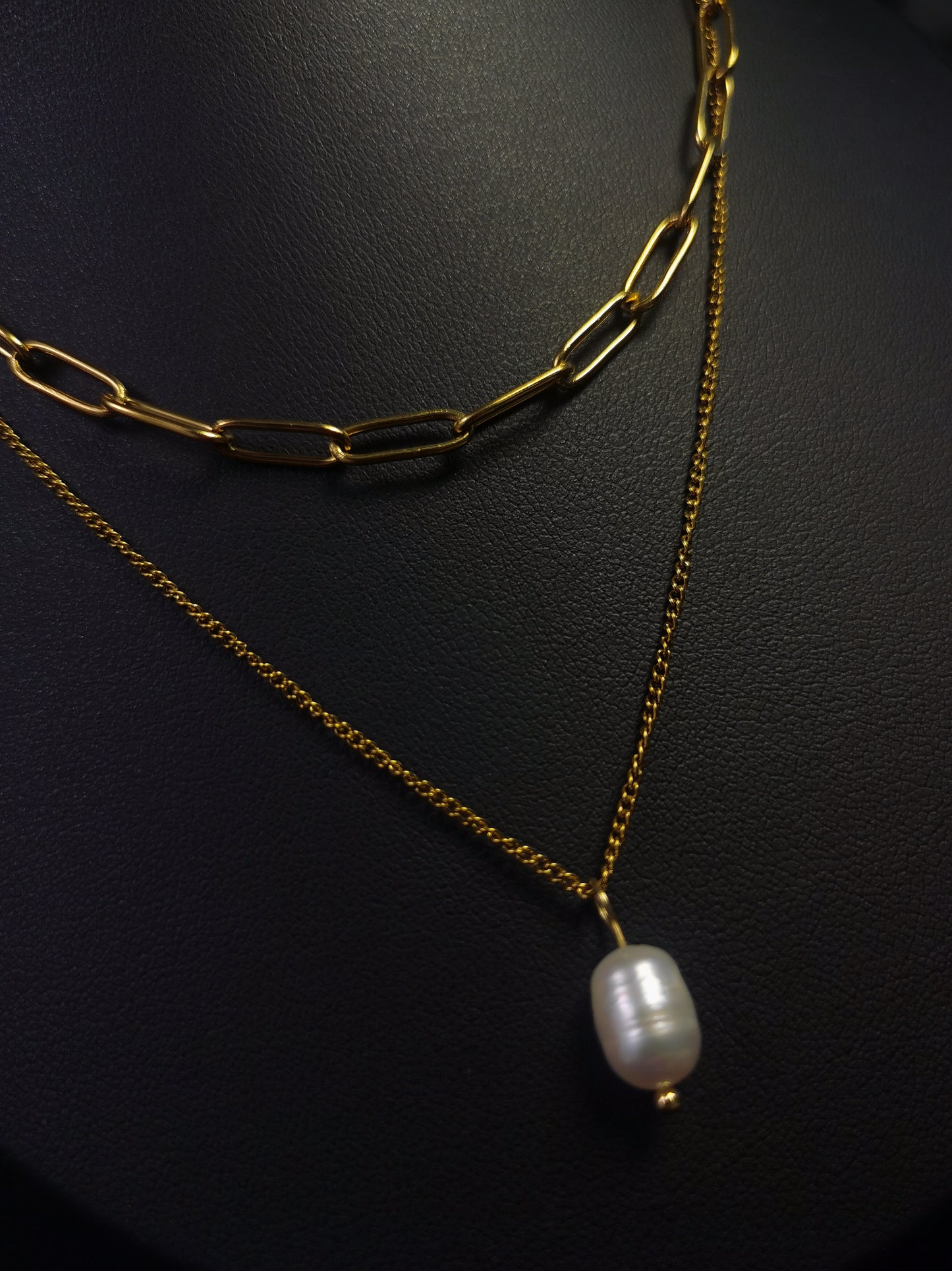 Double Layers Pearl Necklace 18k gold-plated Titanium Steel Cuban&Clip chain Trendy Jewelry 2025 GMJN20