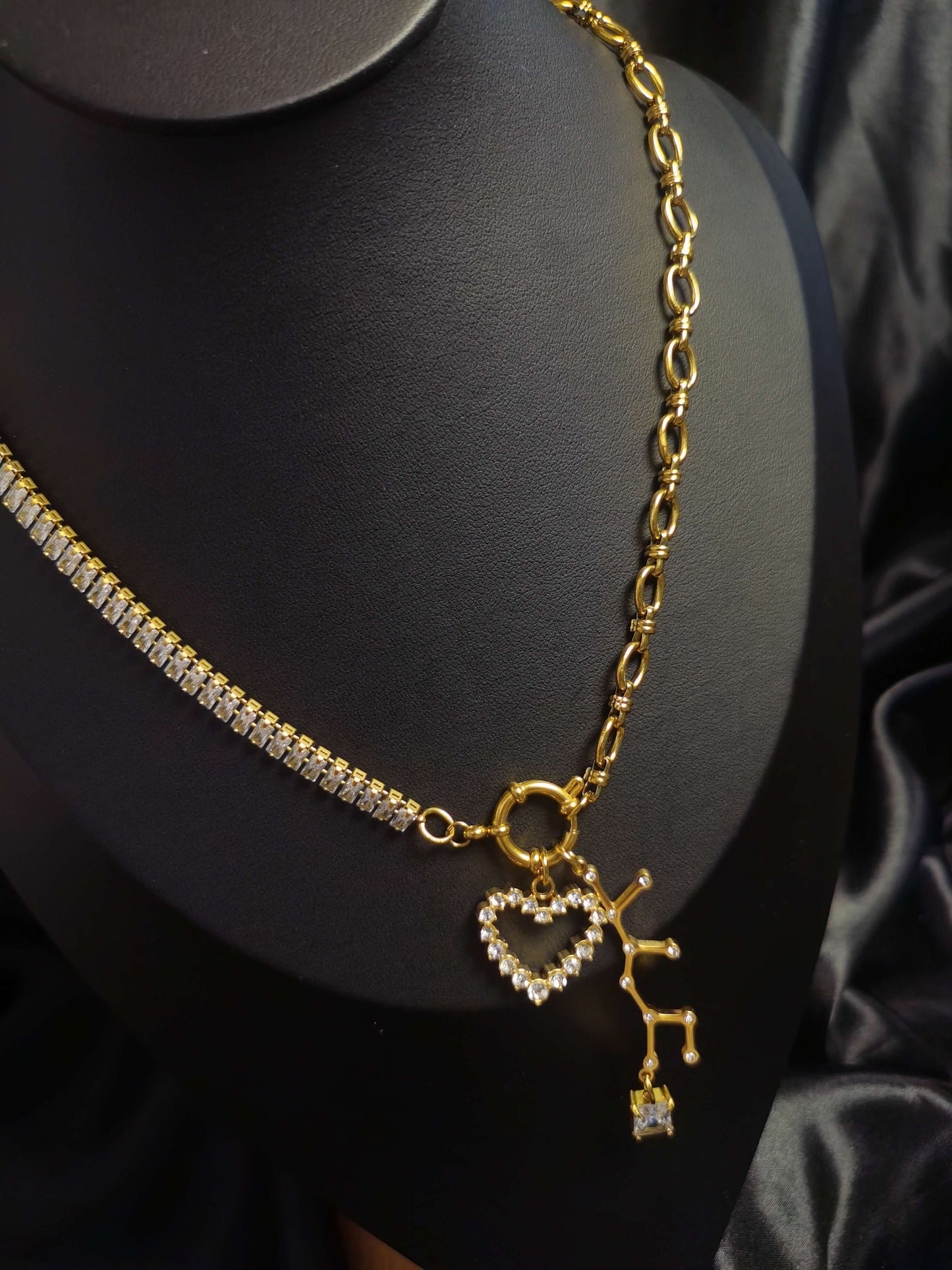 Zodiac Sign Heart Necklace 18k gold-plated Titanium Steel Zircon Joint chain Trendy Jewelry 2025 GMJN35