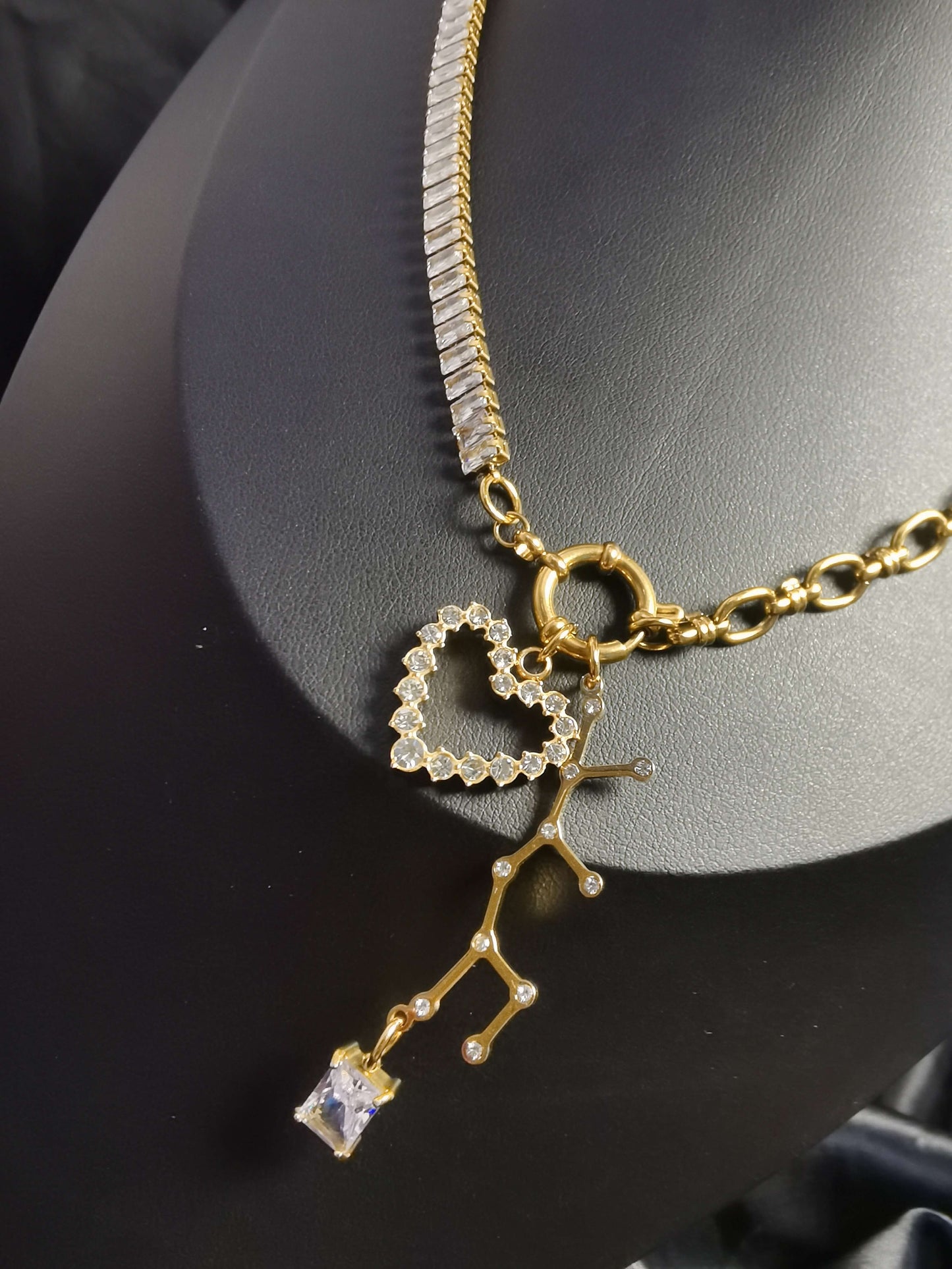 Zodiac Sign Heart Necklace 18k gold-plated Titanium Steel Zircon Joint chain Trendy Jewelry 2025 GMJN35