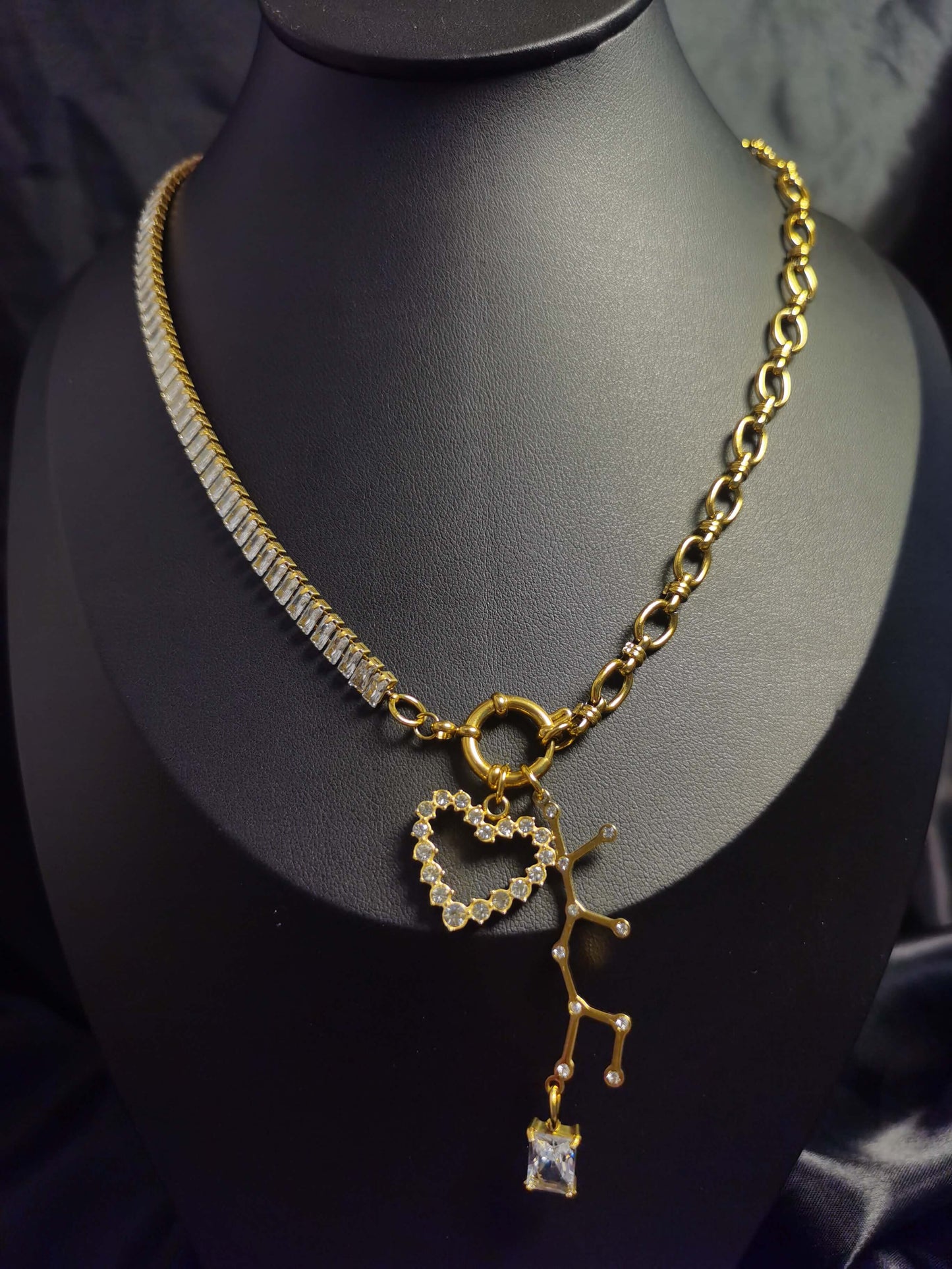 Zodiac Sign Heart Necklace 18k gold-plated Titanium Steel Zircon Joint chain Trendy Jewelry 2025 GMJN35