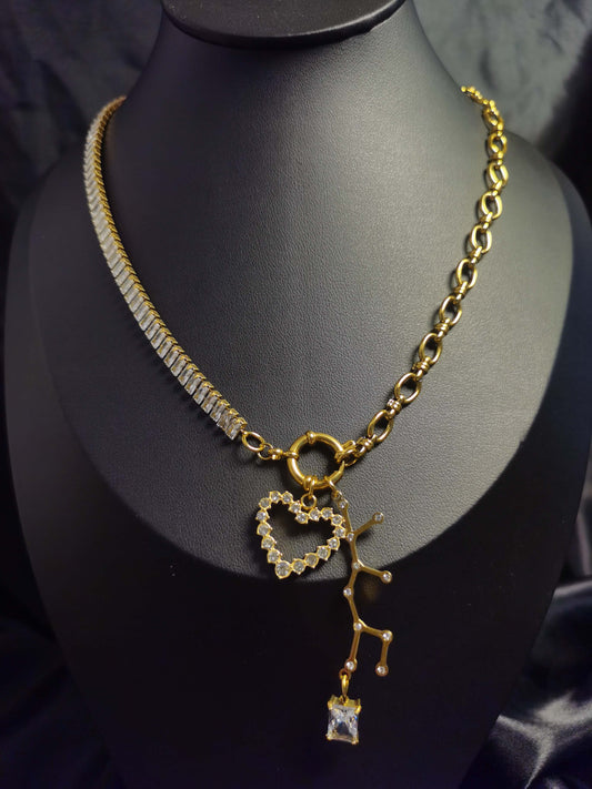 Zodiac Sign Heart Necklace 18k gold-plated Titanium Steel Zircon Joint chain Trendy Jewelry 2025 GMJN35