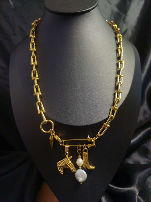 Cowboy Necklace 18k gold-plated Titanium Steel horseshoe chain Trendy Jewelry 2025 GMJN38