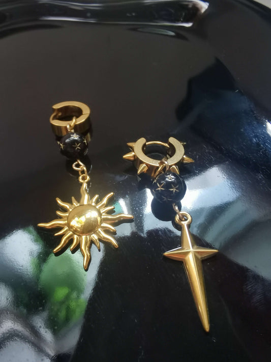 Huggies Earrings 18k gold-plated Titanium Steel Bibleinspo Cross and light GMJE56