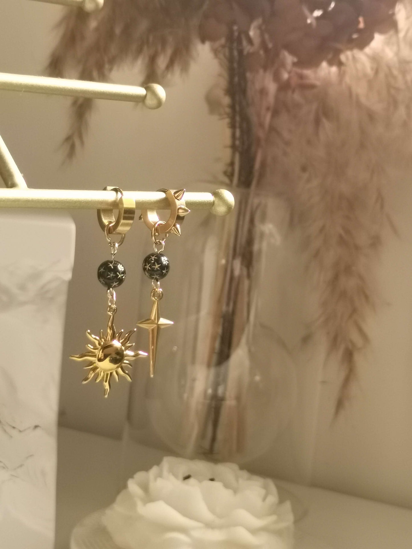 Huggies Earrings 18k gold-plated Titanium Steel Bibleinspo Cross and light GMJE56