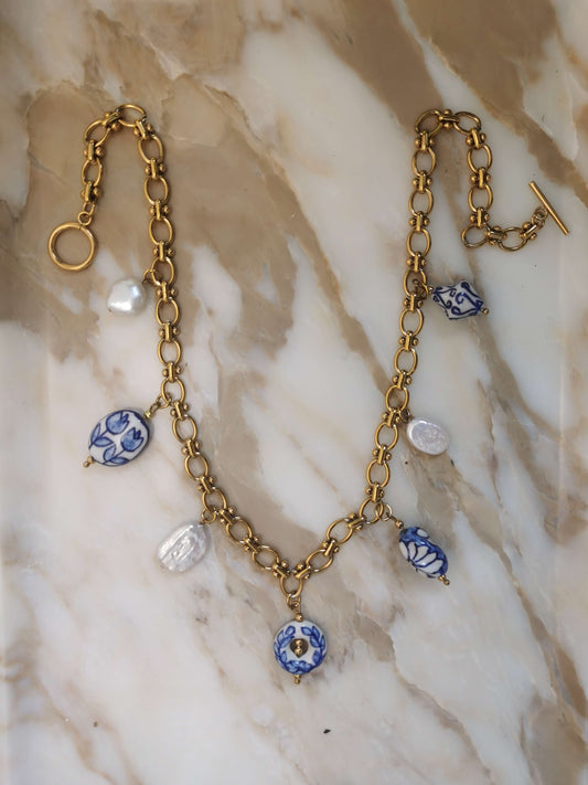 Charm Necklace 18k gold-plated Titanium Steel procelain Jewelry 2025 GMJN42