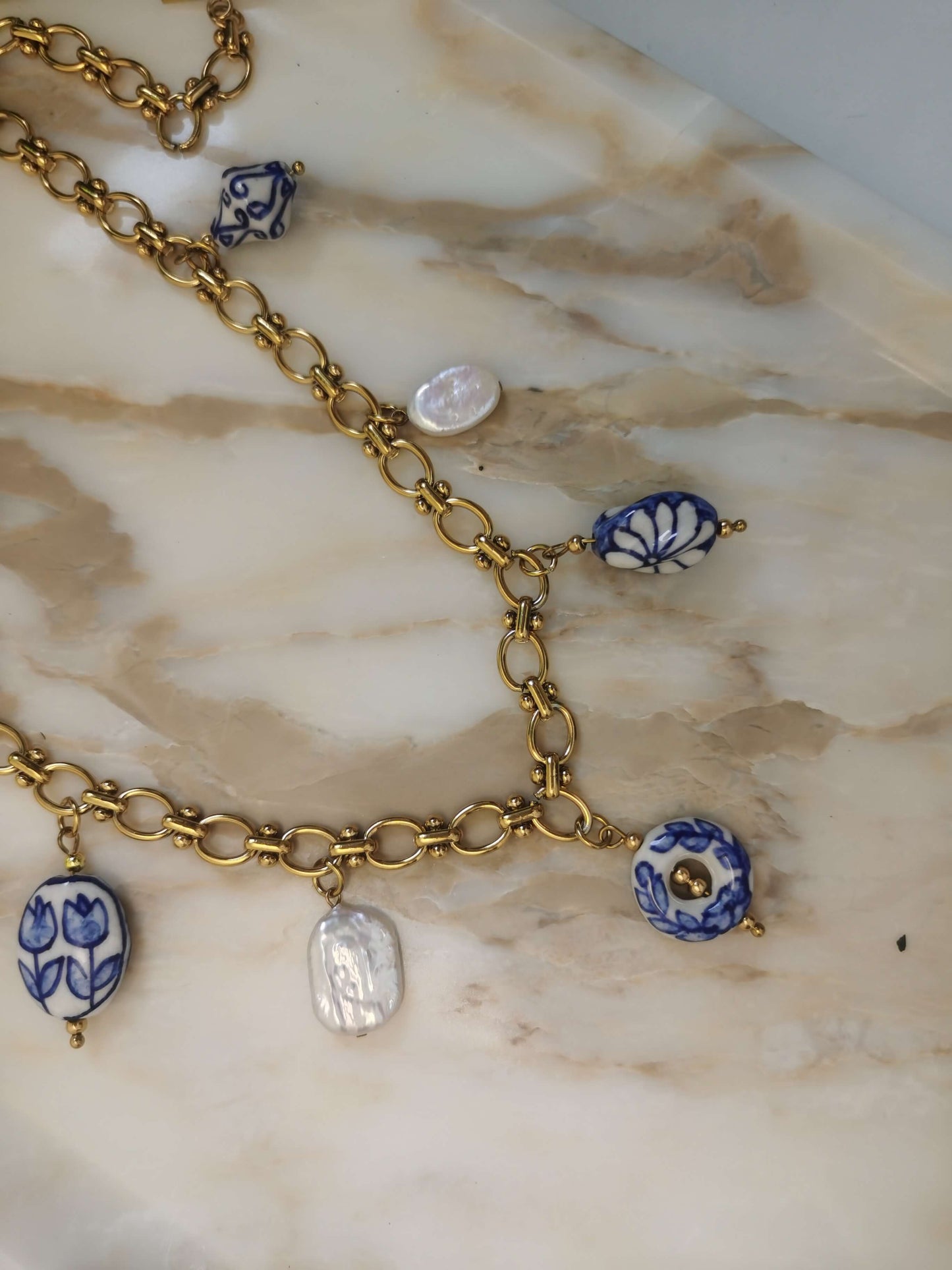 Charm Necklace 18k gold-plated Titanium Steel procelain Jewelry 2025 GMJN42