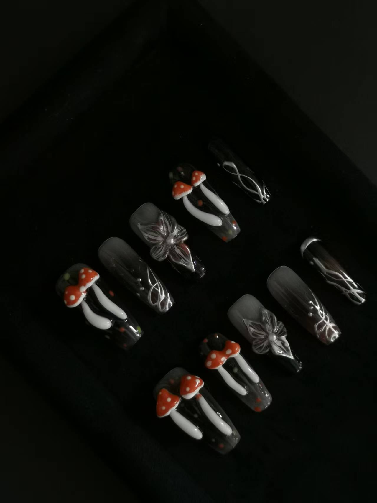 NO:1007 Acrylic 3D Flower Mushroom Design Press on nails square coffin stiletto reusable durable trendy 2025