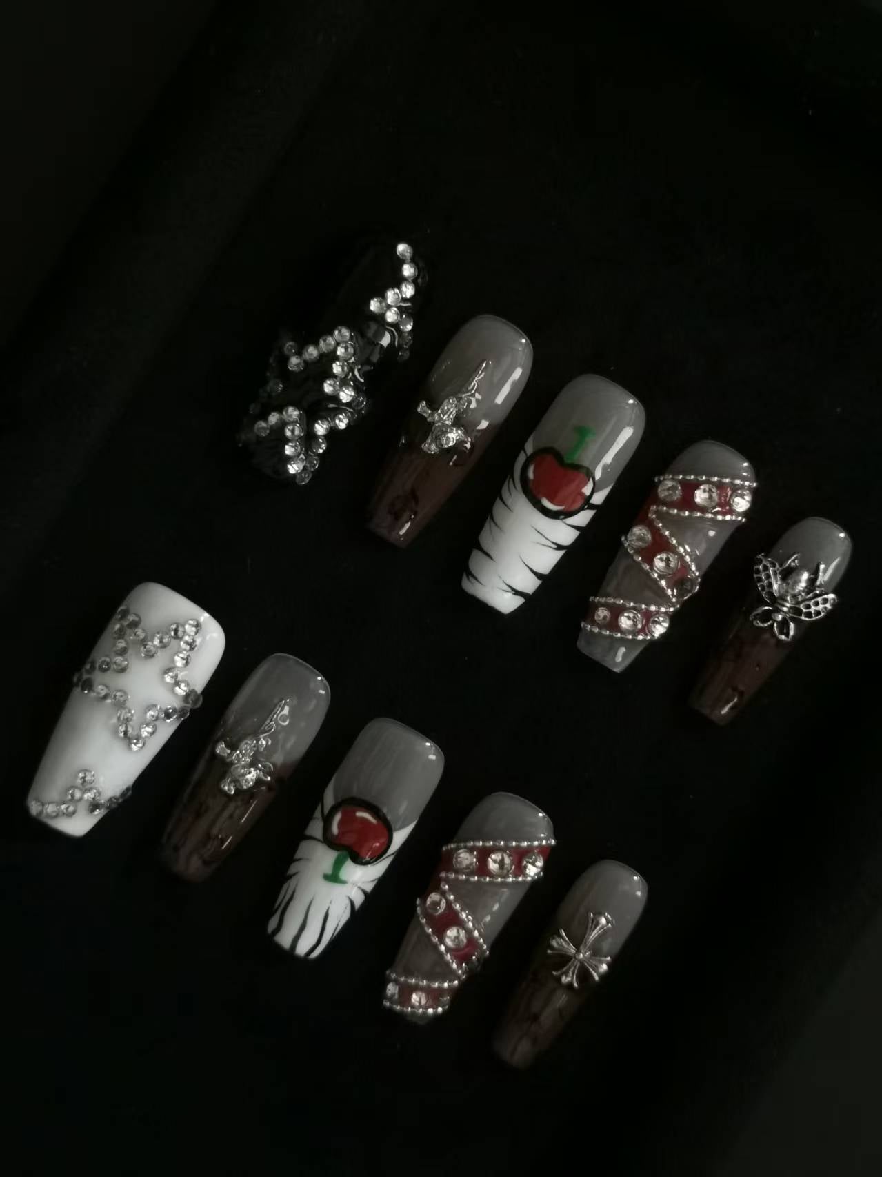 NO:1016 Acrylic 3D Belt Design Press on nails square coffin stiletto reusable durable trendy 2025