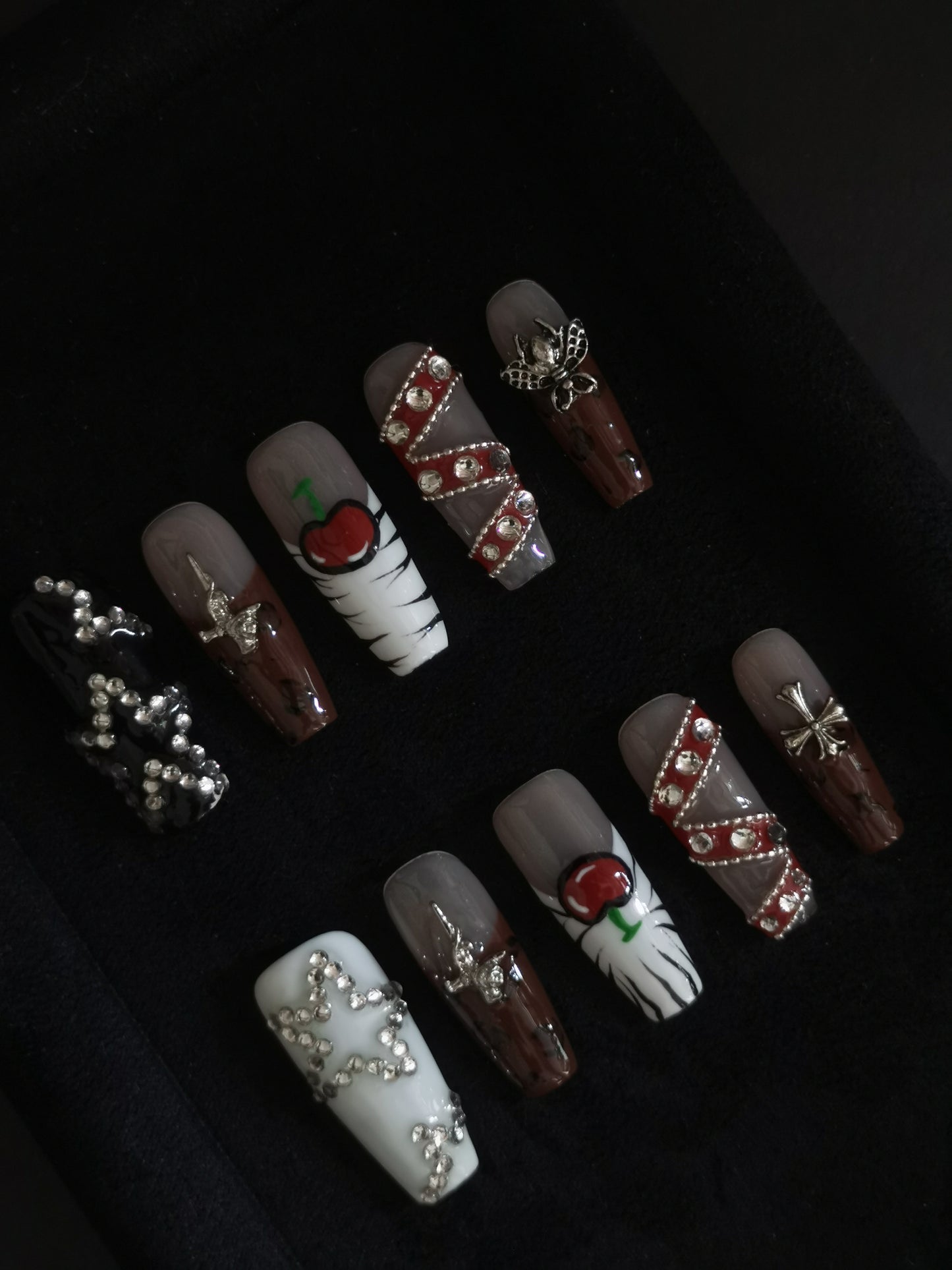 NO:1016 Acrylic 3D Belt Design Press on nails square coffin stiletto reusable durable trendy 2025