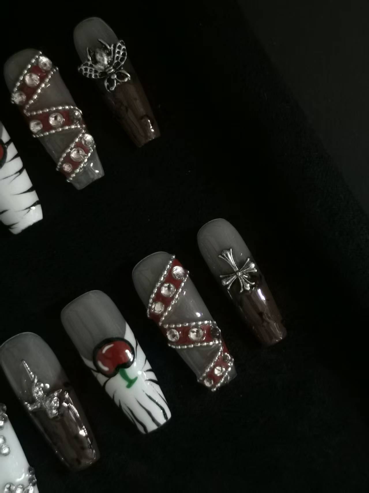 NO:1016 Acrylic 3D Belt Design Press on nails square coffin stiletto reusable durable trendy 2025