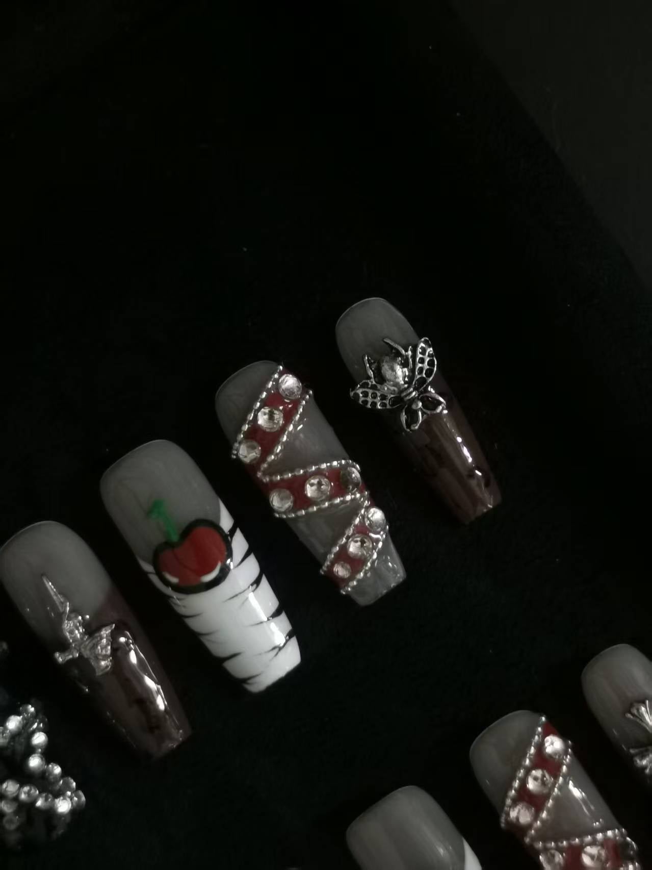 NO:1016 Acrylic 3D Belt Design Press on nails square coffin stiletto reusable durable trendy 2025