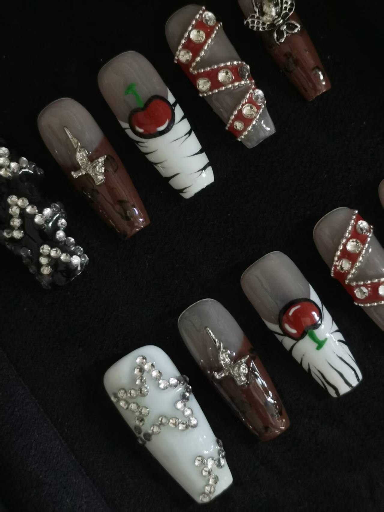 NO:1016 Acrylic 3D Belt Design Press on nails square coffin stiletto reusable durable trendy 2025