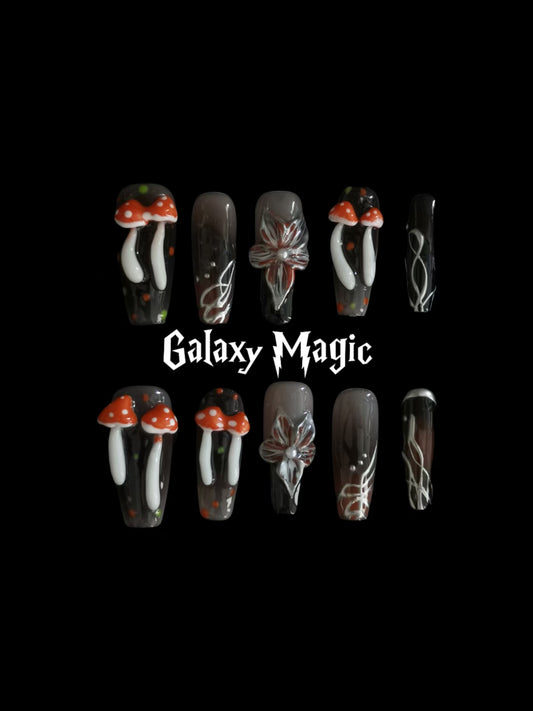 NO:1007 Acrylic 3D Flower Mushroom Design Press on nails square coffin stiletto reusable durable trendy 2025