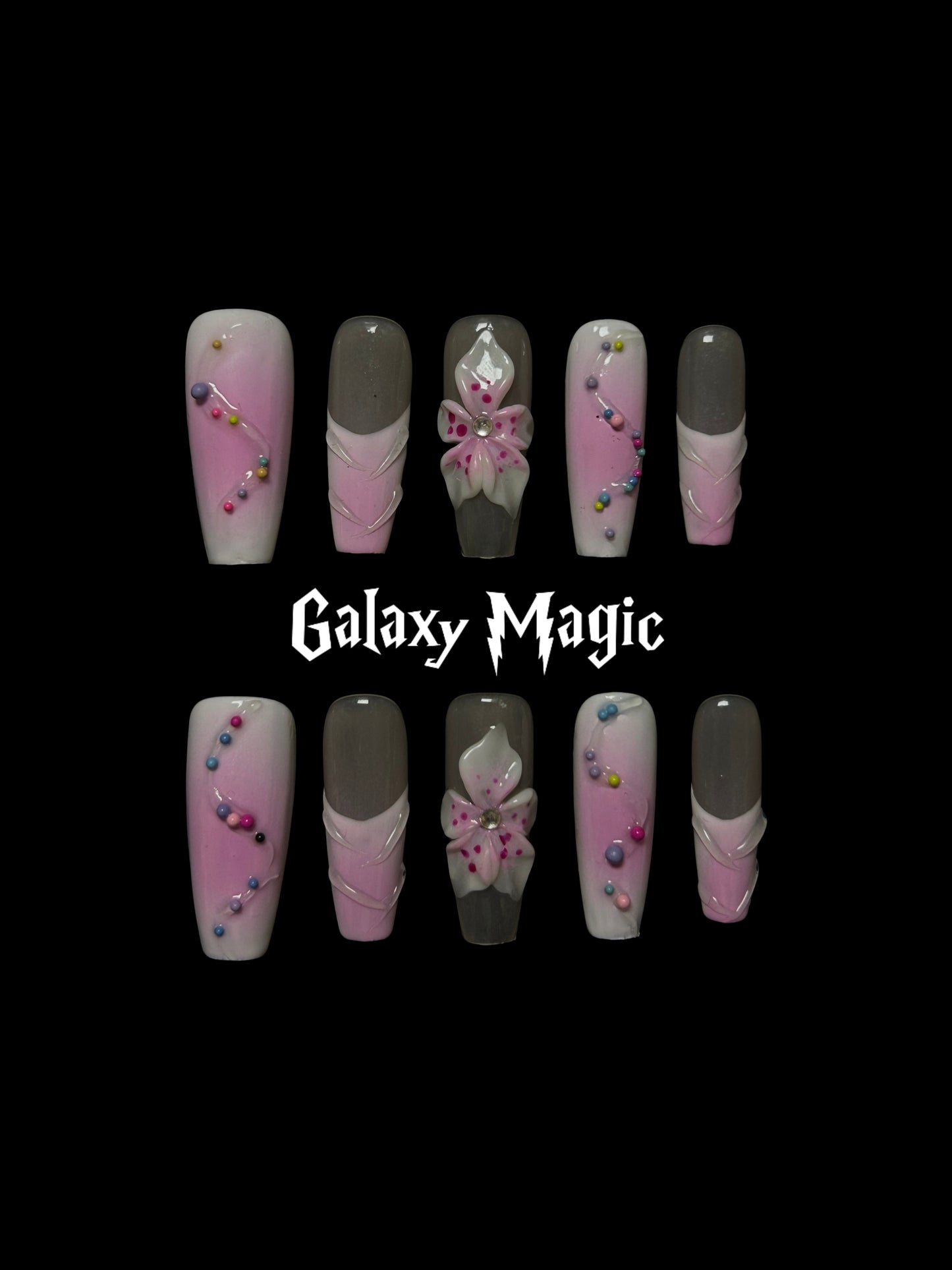 NO:1010 Acrylic 3D Flower Design Multiple Dots Press on nails square coffin stiletto reusable durable trendy 2025