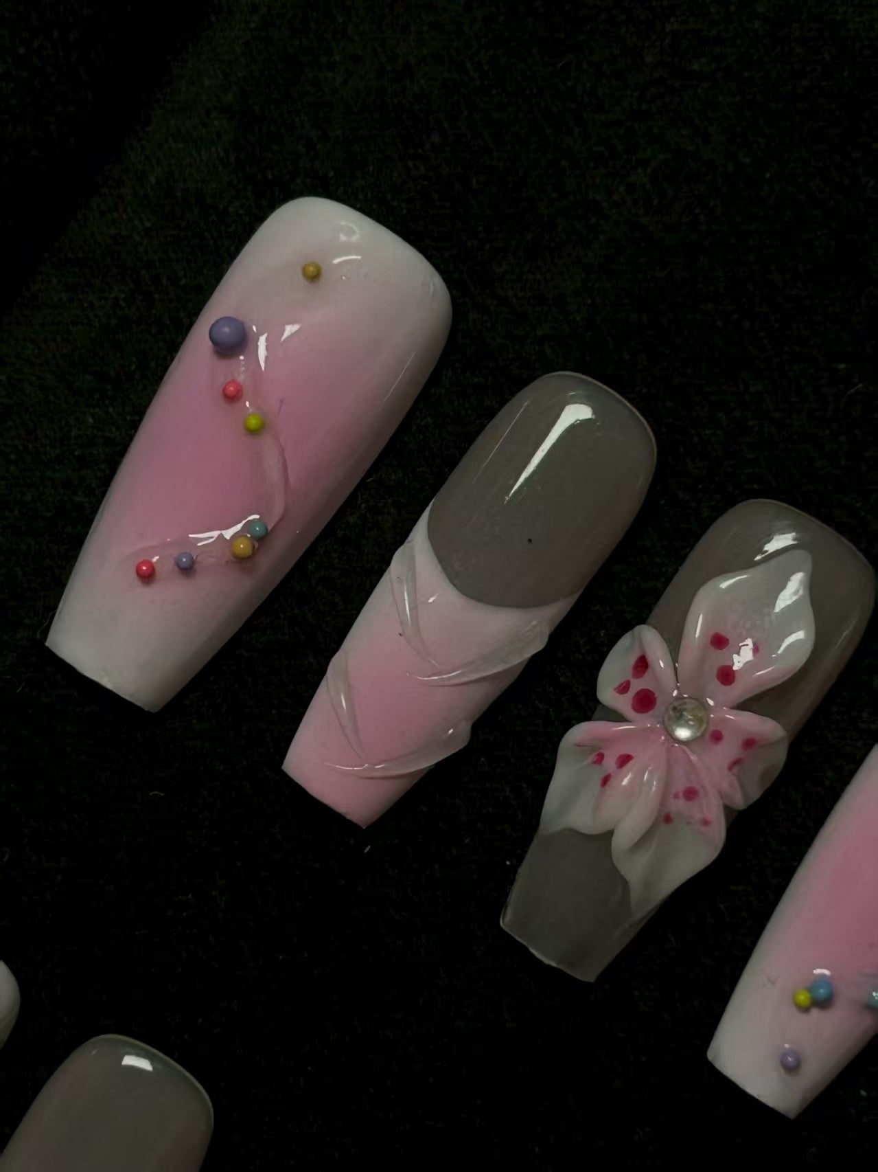 NO:1010 Acrylic 3D Flower Design Multiple Dots Press on nails square coffin stiletto reusable durable trendy 2025