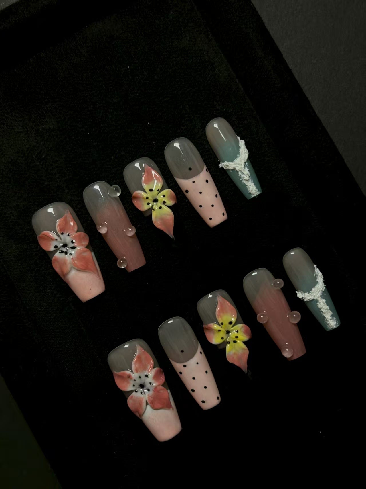 NO:1026 Acrylic 3D Flower Garden Design Press on nails square coffin stiletto reusable durable trendy 2025