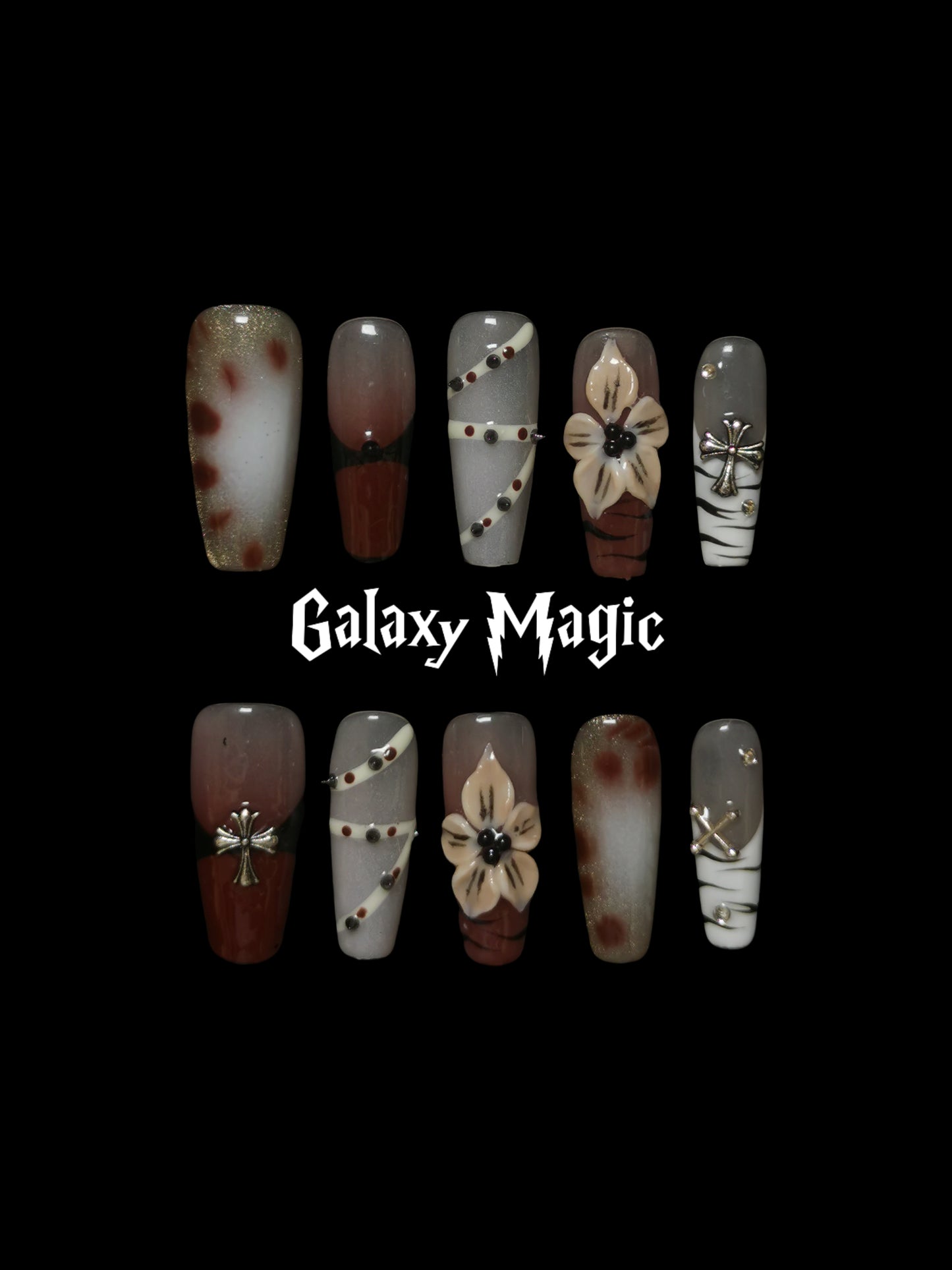 Handmade Acrylic 3D Flower Belt Design Autumn Fall  Press on nails square coffin stiletto NO:1015