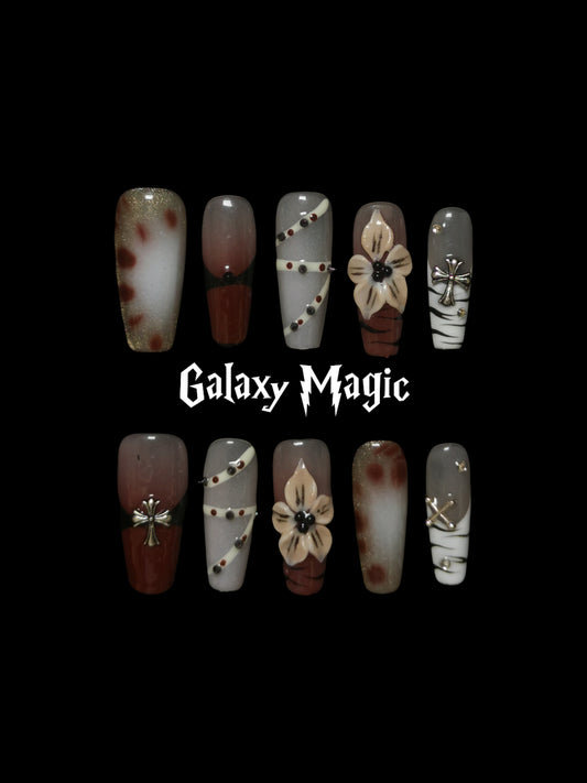Handmade Acrylic 3D Flower Belt Design Autumn Fall  Press on nails square coffin stiletto NO:1015