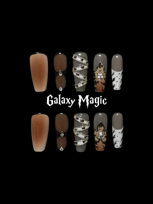 NO:1011 Acrylic 3D Flower Belt Design Autumn Fall  Press on nails square coffin stiletto reusable durable trendy 2025