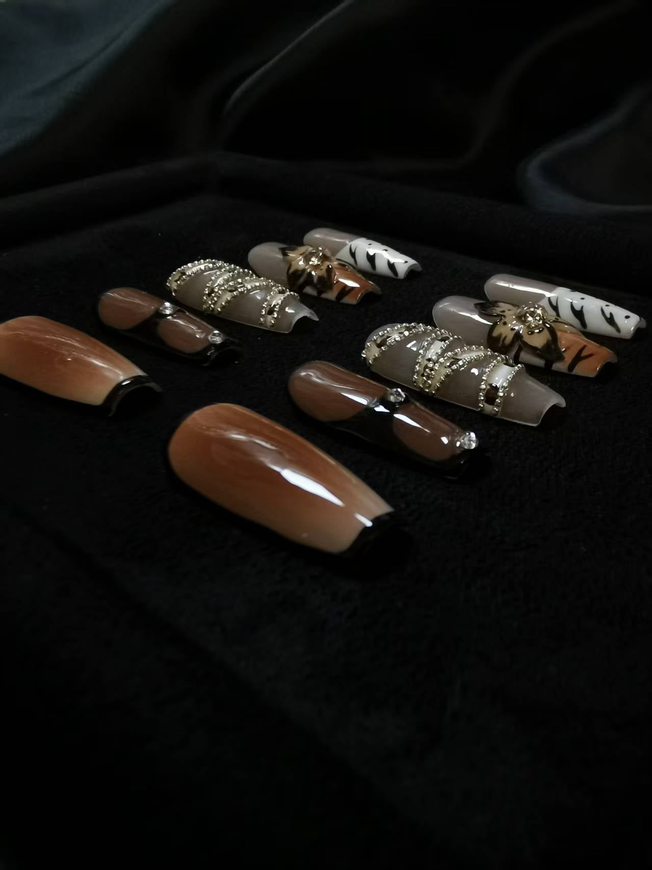 NO:1011 Acrylic 3D Flower Belt Design Autumn Fall  Press on nails square coffin stiletto reusable durable trendy 2025