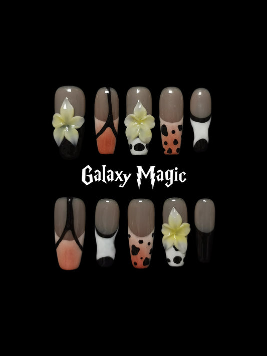 NO:1018 Acrylic 3D Flower Design Autumn Fall animal print Press on nails square coffin stiletto reusable durable trendy 2025