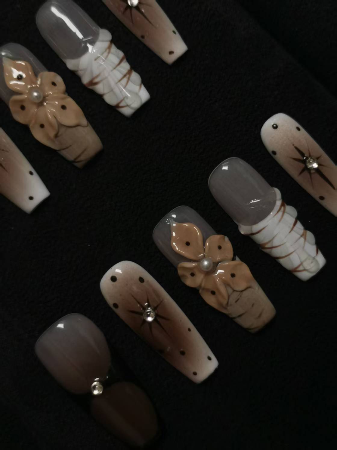 NO:1001 Acrylic 3D Flower Design Autum Fall Press on nails square coffin stiletto reusable durable trendy 2025