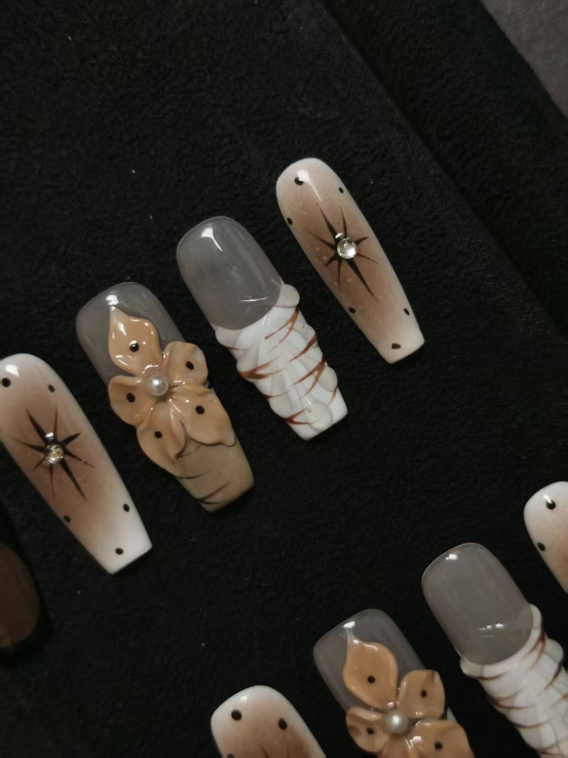 NO:1001 Acrylic 3D Flower Design Autum Fall Press on nails square coffin stiletto reusable durable trendy 2025