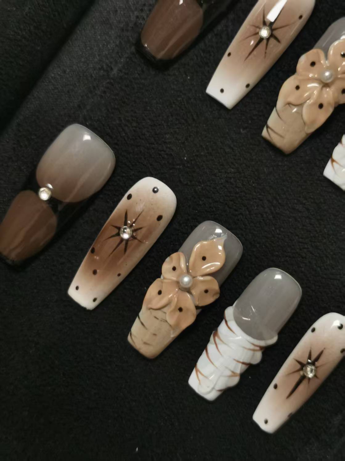 NO:1001 Acrylic 3D Flower Design Autum Fall Press on nails square coffin stiletto reusable durable trendy 2025