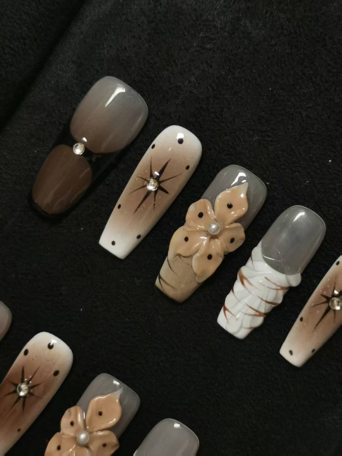 NO:1001 Acrylic 3D Flower Design Autum Fall Press on nails square coffin stiletto reusable durable trendy 2025