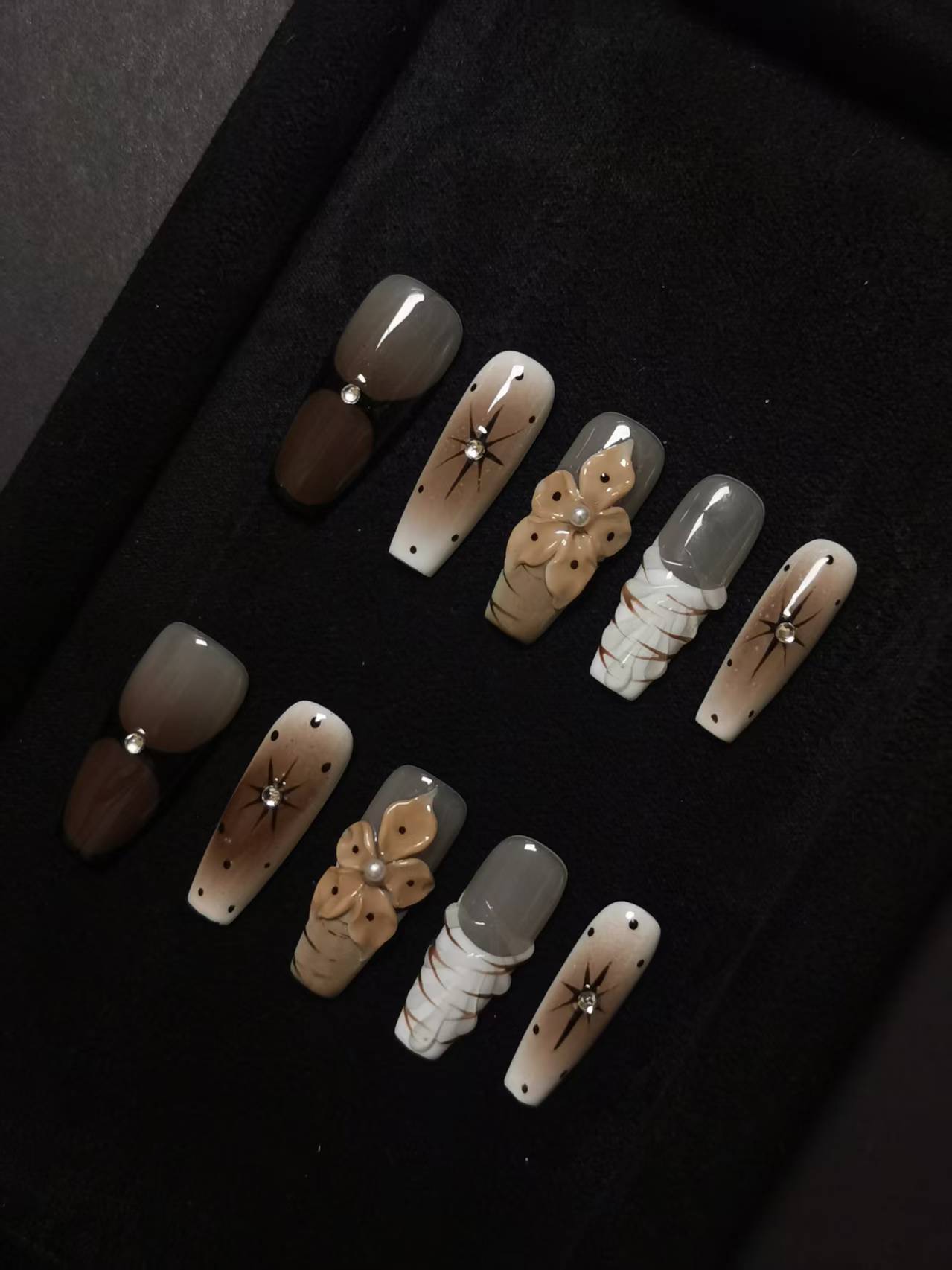 NO:1001 Acrylic 3D Flower Design Autum Fall Press on nails square coffin stiletto reusable durable trendy 2025