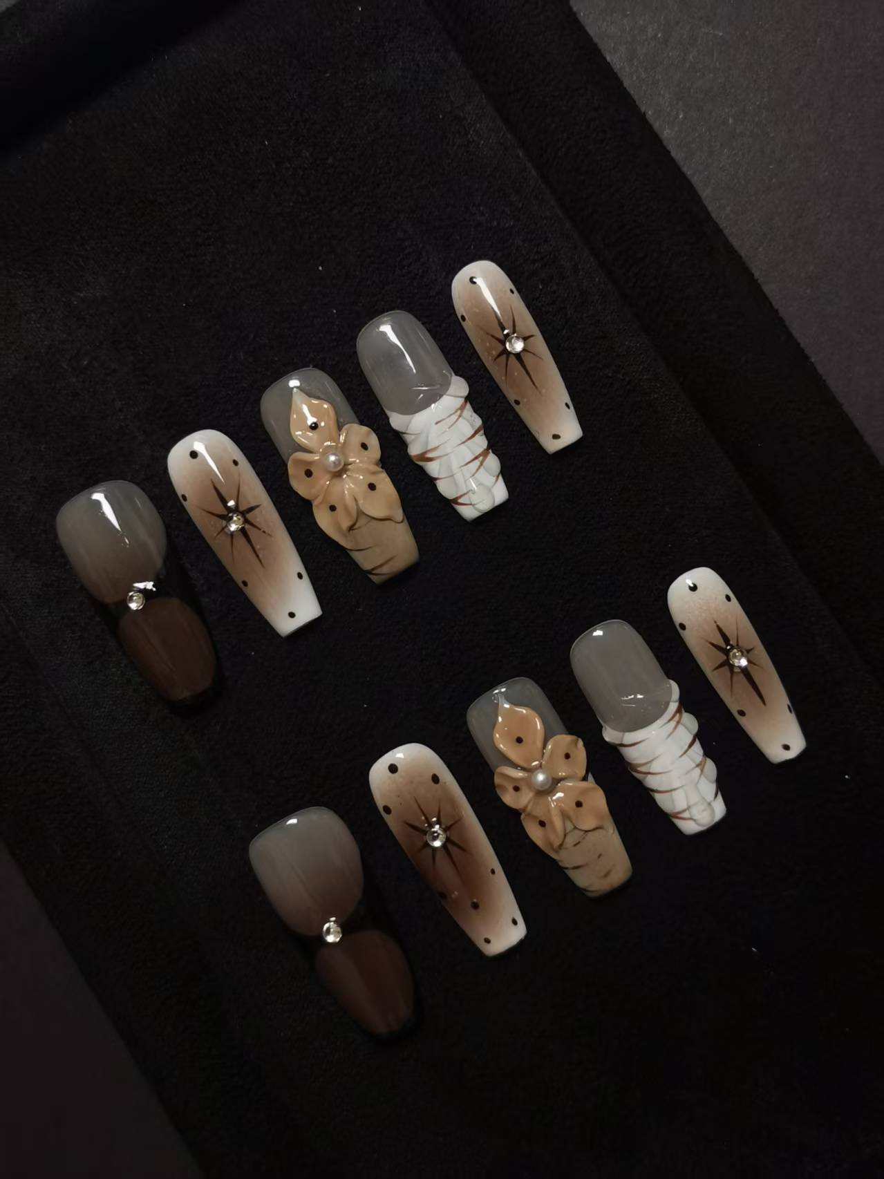 NO:1001 Acrylic 3D Flower Design Autum Fall Press on nails square coffin stiletto reusable durable trendy 2025