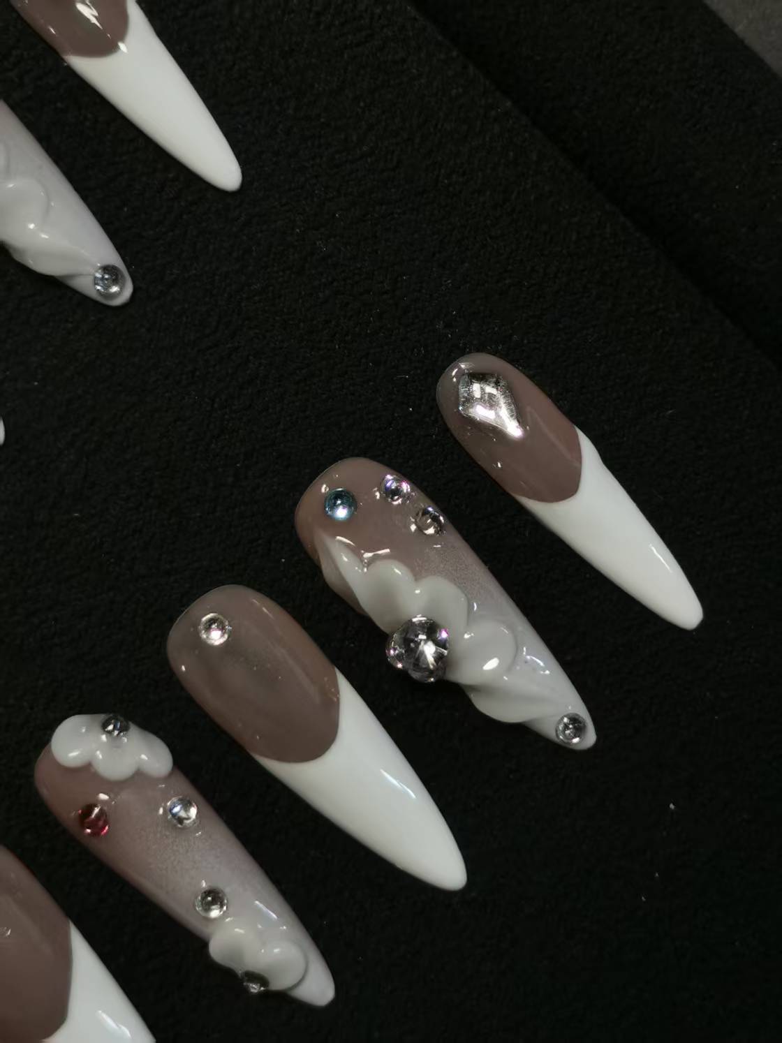 Handmade Acrylic 3D Flower Metallic Press on nails coffin stiletto reusable durable NO:1003